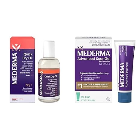 Mederma Scar Treatment Bundle - Quick Dry Oil (2.02 Oz/60ml) for Stretch Marks & Advanced Scar Gel (50g) for Old and New Scars