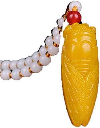 Natural Yellow Hetian Jade Stone Cicada Pendant Beads Necklace Chinese Jadeite Jewelry Reiki Amulet Carved Gifts Women
