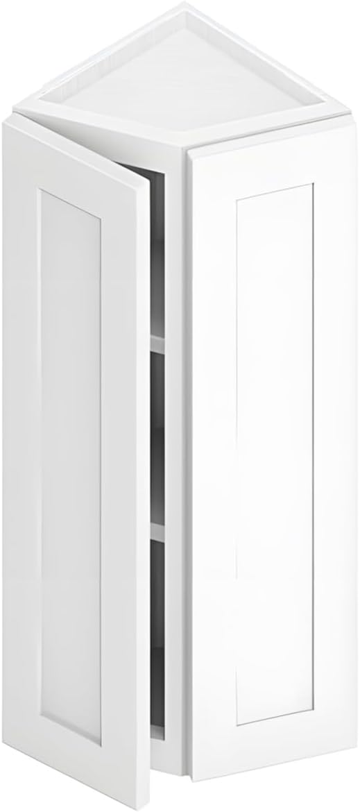 30" H Corner Wall Cabinet White Shaker with 2 Doors 2 Shelves