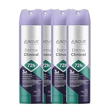ABOVE 72 Hours Antiperspirant Deodorant, Derma Clinical, 4 Pc - Dry Spray Deodorant for Women - Antiperspirant Spray - No Stain - Cruelty-Free