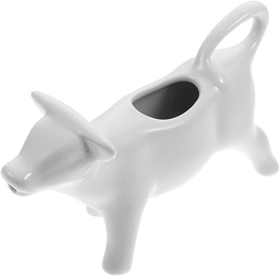 Amosfun Ceramic Milk Pitcher Cow Shape Creamer Cup for Latte Art Coffee Frothing Sauce Serving and Milk Pouring 1.35 Oz White Porcelain Home Kitchen Caf Use