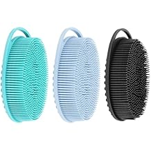 3pcs Silicone Body Scrubber, Shower Brush, Gentle Exfoliating Body Scrubber, Soft Silicone Loofah, Rich Lather, Long Lasting, Suitable for Sensitive Skin Types(CarbonBlack+AzureBlue+Limegreen)