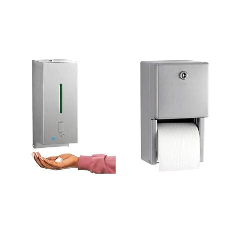 Bobrick 2013 Stainless Steel Automatic Wall-Mounted Foam Soap Dispenser & ClassicSeries Stainless Steel Surface-Mounted Multi-Roll Toilet Tissue Dispenser Bundle