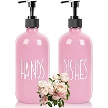 Glass Soap Dispenser with Plastic Pump for Kitchen - 16 OZ Glass Hand Soap Dispenser Set - Kitchen, Bathroom for Decor and Accessories (Pink)
