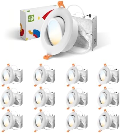 ASD 12 Pack 4 Inch Gimbal LED Recessed Lighting with Junction Box, 12W 842LM Airtight Dimmable Directional Downlight, 2700K-5000K Adjustable Eyeball Swivel Canless Ceiling Light, UL Listed, White