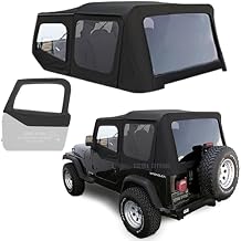 Sierra Offroad Soft Top for 1988 to 1995 Jeep Wrangler YJ - Black, Sailcloth Vinyl - 2 Door Jeep Soft Top with Rear Plastic Tinted Windows - Factory Precision Fit Replacement - With Upper Door Skins
