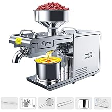 635W Oil Press Machine Automatic Cold/Hot Nut Oil Extractor Stainless Steel Oil Expeller Easily Extract Nut Peanut Sesame Rapeseed Walnut Oil Commercial Home