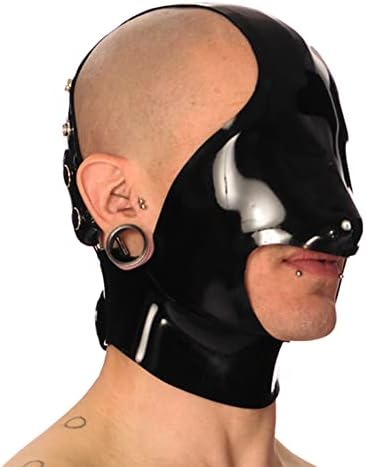 Latex Hood Rubber Mask Open Half Face Blinder with Buckle Cosplay Catsuits Latex Mask