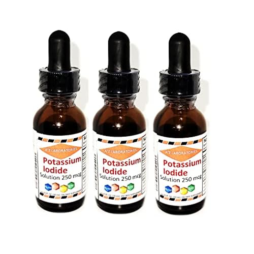 3x1OZ Pack Potassium Iodide Liquid Drops 250 mcg Supplement Alternative to Potassium Iodide Pills Thyroid More Bioavailable Than Iodine Tablets, Pills 3x1 OZ30 mlMade in USA