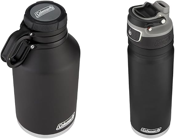 Coleman 64oz Vacuum-Insulated Stainless Steel Growler Keeps Drinks Hot 41 Hours Cold 76 Hours Bundle with 24oz AUTOSEAL FreeFlow Water Bottle