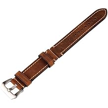 22mm Black Brown Genuine Leather Watchband Wristwatch Watch Band Stainless Buckle