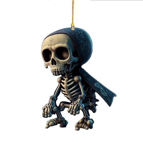 1 PC Car Halloween Skull Pendant, Acrylic Spooky Skeleton Statue Decoration, Rearview Mirror Swing Skull Doll Accessories, Universal for Most Car Backpack Hanging Decorations Black #04