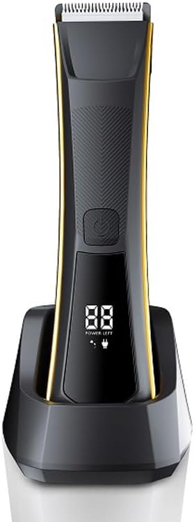 Self-Cut System Electric Pubic Hair Trimmer for Men - Waterproof Body Trimmer with Ceramic Blade, Built-in LED Light Digital Display, Ergonomic Design, Rechargeable Cordless Groomer - Travel Size