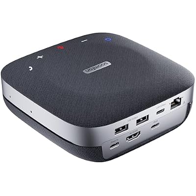 Conference Speaker and Microphone - SOOMFON Conference Speaker, 4 AI Mics 360 Voice Pickup, Smart Noise Cancellation, 4K HDMI, PD 100W, 2 USB-A, USB-C for Home Office Compatible with Leading Software