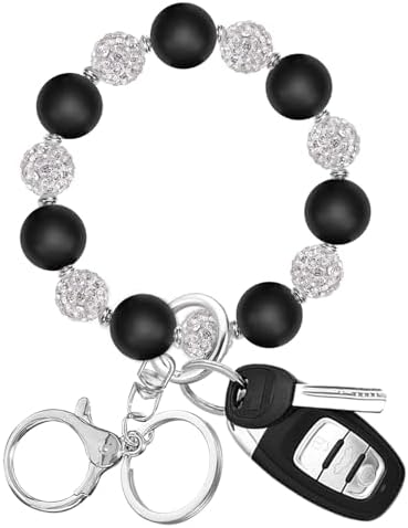 M-Plateau Wristlet Keychain, Silicone Beaded Wrist keychain with Key Ring for Women, Elastic Keychain Bracelet