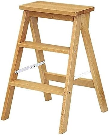 Folding Step Stools for Adults Household Multi-function Folding Ladder Frame Creative Staircase Solid Wood Ladder Stool Indoor Mobile Ladder Chair Ascending Ladder Small Ladder stepstool ( Color : Woo