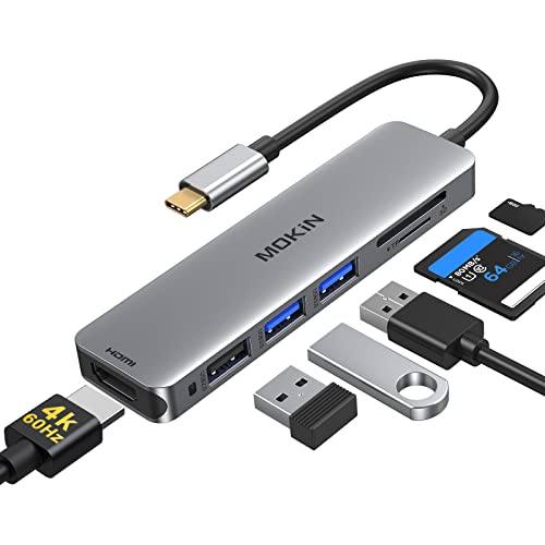 USB C Adapter for MacBook, MOKiN 6 in 1 MacBook Pro Adapter USB C Hub HDMI Adapter Mac Dongle Multiport Adapter,USB-C to HDMI4K 60Hz, SDTF and 3 USB Port