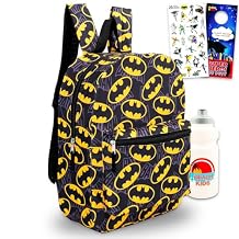 Batman Backpack for Boys - Bundle with 16" Dark Knight School Bag with Front Pocket Plus Stickers, Water Bottle, More | Batman Backpack for Kids