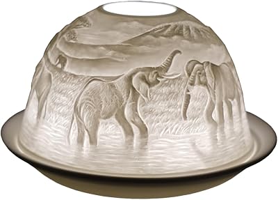 Cello Porcelain Tealight Holder Dome - Elephant Design with 3D Projection Image & Loving Message Scented Unscented LED Lights Candle Wax Warmer Mother`s Day Nanny Gifts Ornament Home Present Easter