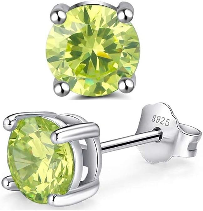 Authentic Sterling Silver Birthstone Stud Earrings 6mm/0.84 Carat Cubic Zirconia Imitation Diamond Gemstone Hypoallergenic Nickel Free Tarnish Resistant Women Men Fine Jewelry