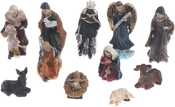 Ochine Mini Nativity Scene Figurine Set Holy Family Scene Resin Nativity Figurine Set Hand Made Miniature Figurines Holiday Stable Tabletop Decor Xmas Gift for Home Christmas Decoration 11 Piece