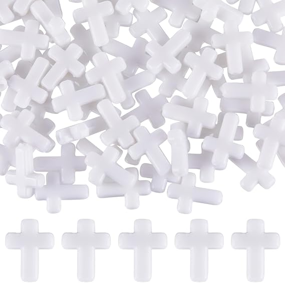 SUNNYCLUE 300Pcs Cross Bead Bulk White Cross Beads Easter Charms Small Chunky Crosses Opaque Acrylic Crucifix Mini Spacer Loose Bead for Jewelry Making Beads Assortments DIY Necklace Bracelet Earrings