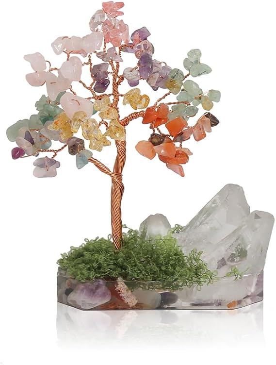 YRY Handmade 7 Chakra Crystal Tree Healing Crystal Tree of Life for Positive Energy, Feng Shui Bonsai Tree for Home & Office Decor, Good Luck Gift for Meditation or Birthday