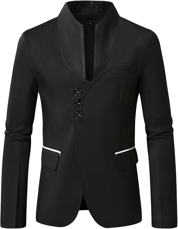 Mens Retro Blazers Stand Collar Modern Elegant Asymmetrical Suit Jackets Wedding Tuxedo Sport Coats with Pockets