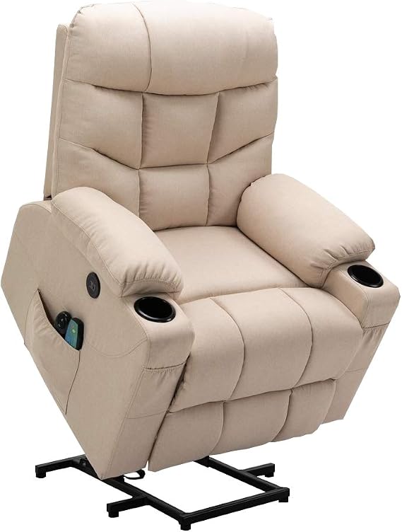 Fabric Power Lift Electric Recliner Chair with Massage and Vibration, Taupe
