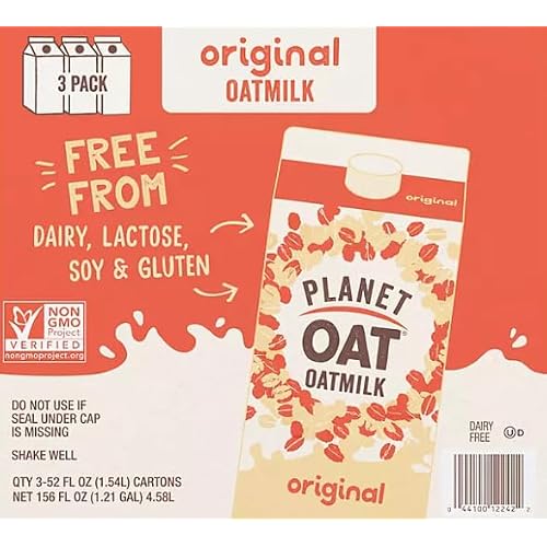 Planet Oat Original Oatmilk, 52 fl. oz., Pack of 3, Non-GMO, Dairy, Lactose, Soy & Gluten Free