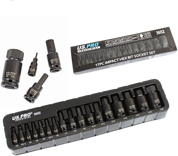 US PRO INDUSTRIAL 17pc Impact HEX Bit Socket Set Mixed Drive 2mm - 22mm
