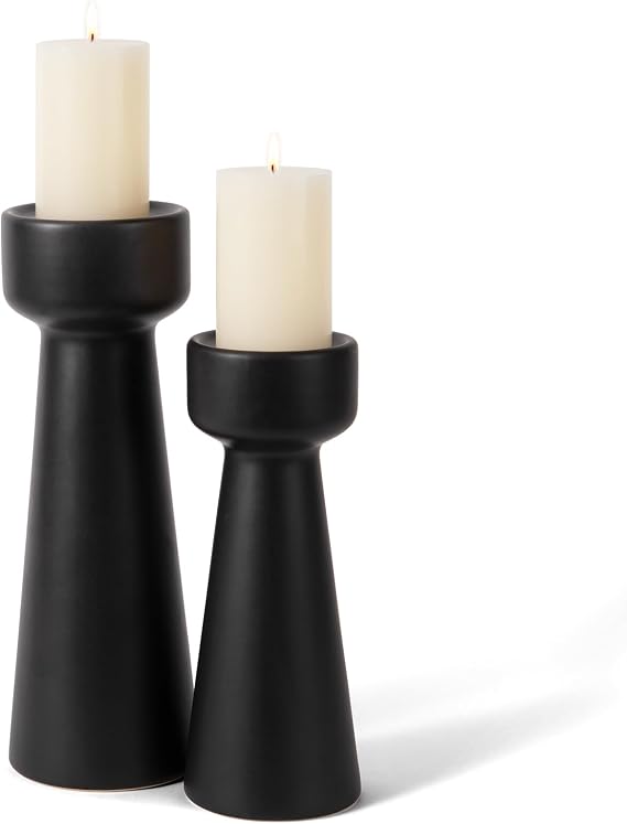 Ceramic Candle Holders S&L Set of 2 Matte Black