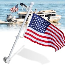 Pontoon Boat Accessories White Flag Pole Kit, 60 in Flag Pole with 12'x18' American Flag, Adjustable Holder Mount, Tangle Free Rings, 1 inch Metal Marine Flags Pole Fit Yacht Rails