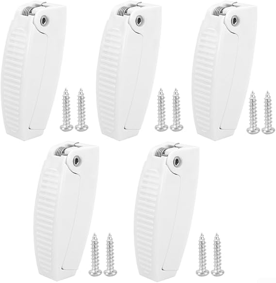 RV Trailer Door Hook 5-Pack, Heavy Duty Plastic Spring Latch for Travel Camper Fifth Wheel Yacht, Secure Door Fastener with Screws, Black and White(White)