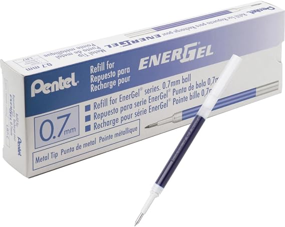 Pentel Refill Ink for BL57/BL77 EnerGel Liquid Gel Pen, 0.7mm, Metal Tip, Blue Ink, Box of 12 (LR7-C-12)