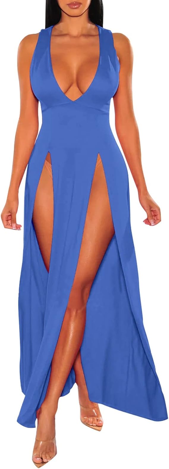 Women's Deep V Split Dress, Summer Dress, Sleeveless Long Sexy Solid Colour, Slim Fitting, Loose, Chic and Elegant, Hot Luxury Charming Mature Temperament Dress Comfortable for Clubbing Party