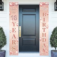 Happy Birthday Rose Gold Banner Cheers to 16 Years Backdrop Balloon Confetti Theme Decor Decorations for Front Door Porch Girls 16th Birthday Party Pink Birthday Party Supplies Bday Favors Glitter