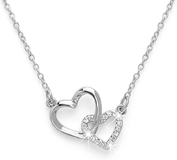 Interlock Heart Silver Pendant Necklace Dainty Infinity Eternity Love Choker Necklaces Cute Initial Heart Adjustable Chain Necklace Clavicle Chain Girlfriend