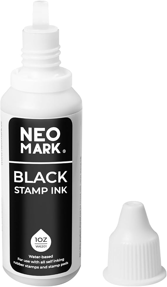 NEO MARK Stamp Ink, Quick-Drying Refill for Self-Inking Stamps, Black 1oz