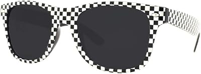 Pop Fashionwear Classic Rectangular Sunglasses Polarized Lens Black Frame White Checker T712