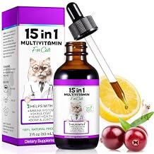 Cat Multivitamin,15 in 1 Cat Vitamins and Supplements, cat Vitamins for Indoor Cats, Liquid Drops for Heart Health, Bones, Joint, Skin & Coat, Immune System Support 60ml 2 fl.oz