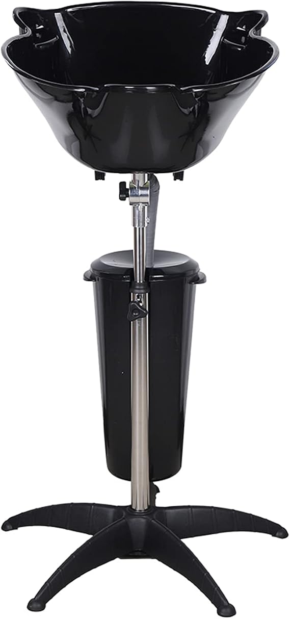 Portable Shampoo Bowl Hair Washing Station, Plastic Shampoo Unit with 1 Bucket and Drain Hoses, Adjustable Portable Shampoo Bowl Hair for Salon, Care Worker (Black Lifting Shampoo Basin)