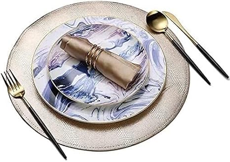 Dinnerware Set Dinner Party Tableware Service Set Fine Bone China Porcelain Dinnerware Set Service for 1, Luxurious Tableware Sets With Knife Fork Slingshot Meal Buckle Round Placemat (B)