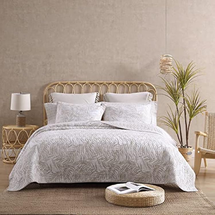 Tommy Bahama - Queen Quilt Set, Reversible Cotton Bedding with Matching Shams, Soft All Season Bedspread, Coastal Bedding Set Palmday Beige, Queen
