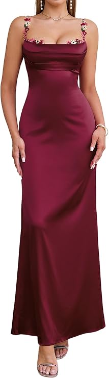 Colysmo Satin Maxi Floral Long Formal Wedding Guest Dresses for Women