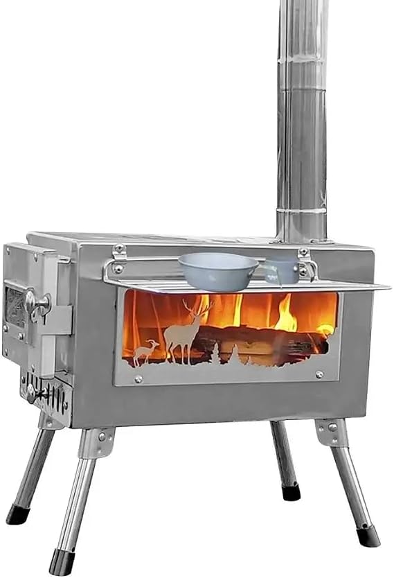 Hot Tent Stove, Folding Wood Stove, Freestanding Outdoor Stainless Steel Chimney, Outdoor Heating Stove, Tent Heater, Camping Kitchen Utensil for Backpacking, Ice Fishing, Hiking, Picnic