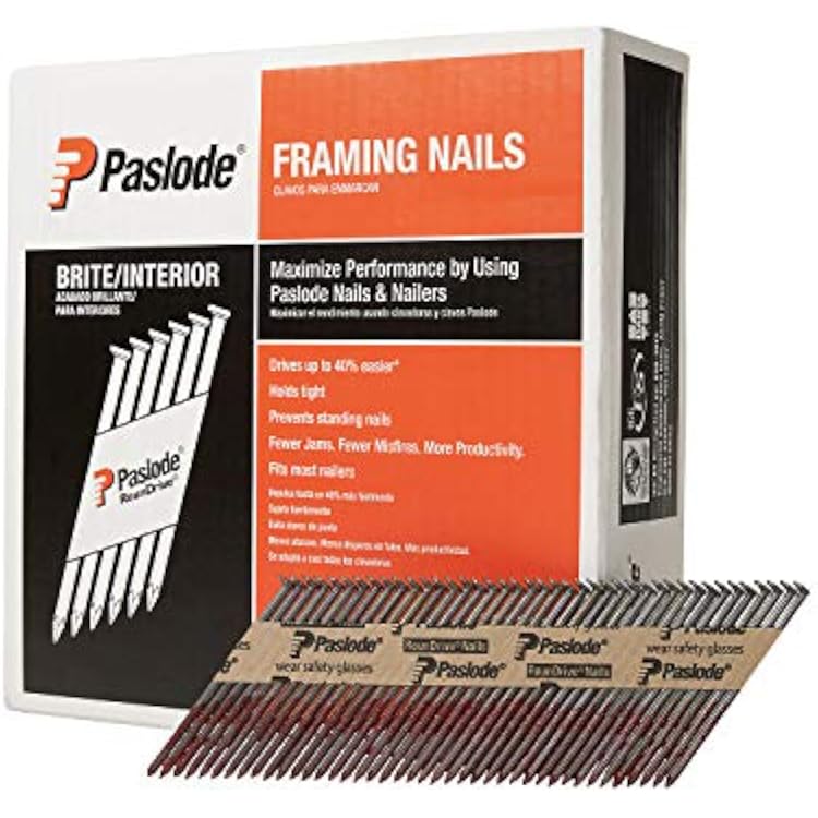 Paslode Brite 30 Degree Framing Nails - Brite Smooth Shank 30 Degree Paper Tape Collated RounDrive Framing Nails - Smooth Frame Nail for Paslode Nailers - 3 Inch x .120 Gauge - 2500 per Box