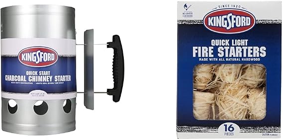 KINGSFORD Heavy Duty Deluxe Charcoal Chimney Starter Bundle with Kingsford Quick Light Fire Starters, 16 Count