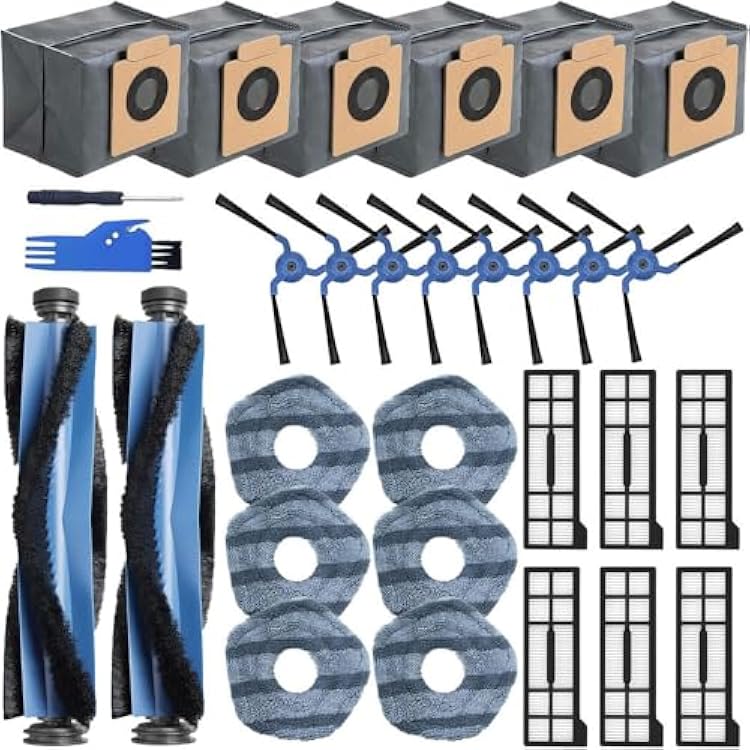 30 Pack X10 Pro Replacement Parts Compatible with eufy X10 Pro Omni Robot Vacuum,2 Main Brushes,8 Side Brushes 6 HEPA Filters6 Mop Cloths 6 Dust Bags2 Tools
