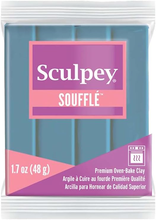 Polyform Sculpey Souffle Polymer Oven-Bake Clay, Bluestone, Non Toxic, 1.7 oz. bar, Great for jewelry making, holiday, DIY, mixed media and more! Premium light-weight oven bake clay.